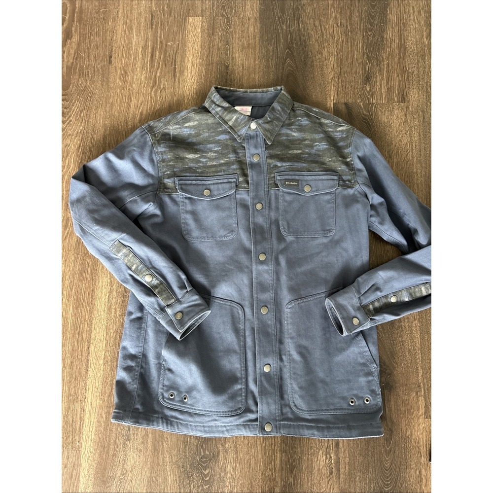 COLUMBIA Omni-Heat Mens Cotton Thermal Lined Snap Shacket Jacket M Landroamer